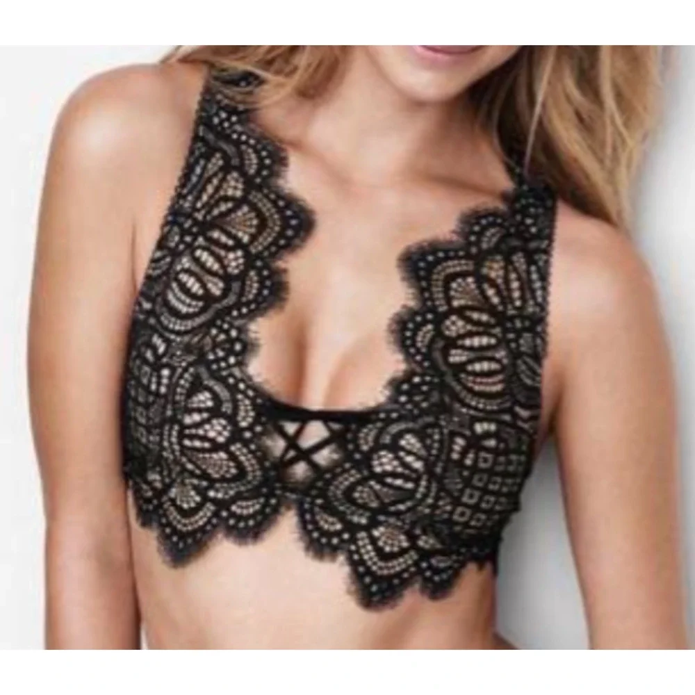 Victoria’s Secret Lace babydoll Y2K preppy bra Bralette Size Small Black A006412